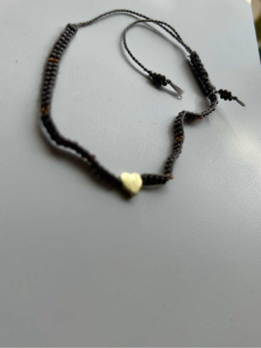 Gold Heart Charm Gray & Gold Macramé Bracelet